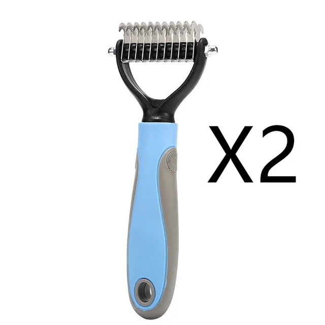 Stainless Double sided Pet Brush Hair Removal Comb Grooming Dematting Dog Grooming Shedding Tools Blue 2Pcs - Shop at LoveMi