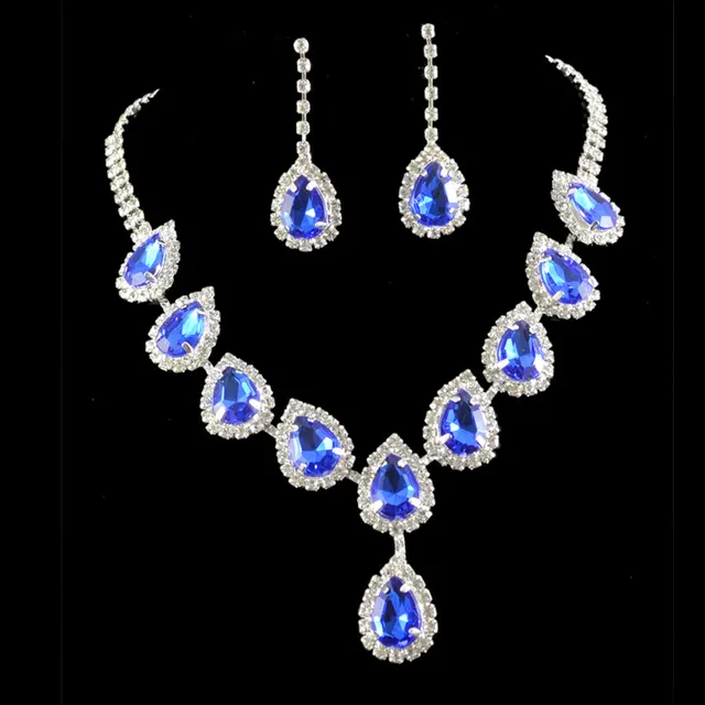 Bridal Jewelry Set Color Rhinestone Necklace Bule - Shop at LoveMi