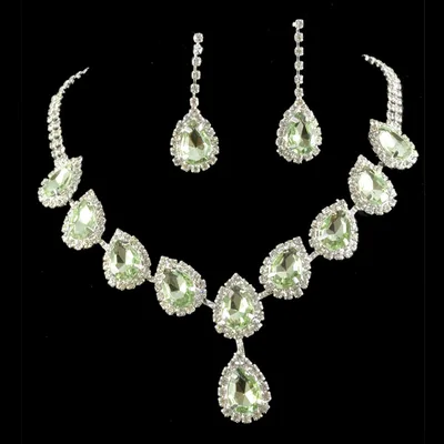 Bridal Jewelry Set Color Rhinestone Necklace Green - Shop at LoveMi