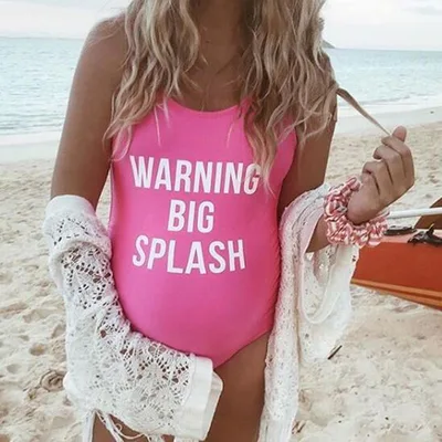 Large size letter printed one piece swimsuit Pink - Shop at LoveMi