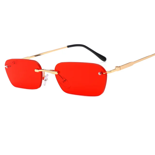 Compatible with Apple, Peekaboo gafas de sol rectangulares sin montura para mujer color claro accesorios de verano gafas de sol cuadradas para hombre tama?o peque?o - Gold Light Red