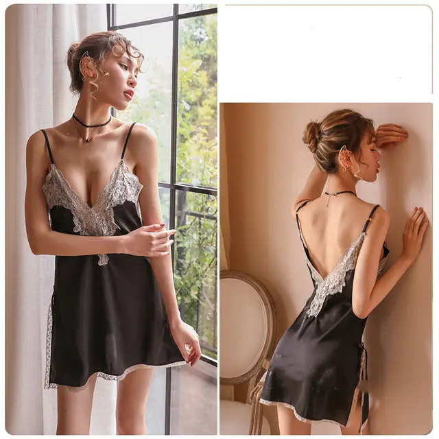 Summer Feminine Sling Sexy Nightdress Lace Black - Shop at LoveMi