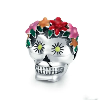 Flowers skull loose beads Silver - Shop at LoveMi