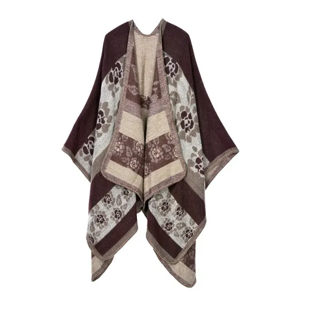 Plaid lady travel shawl imitation cashmere scarf Flower Coffee - Shop at LoveMi