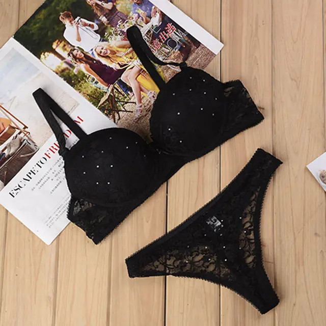 Thong Lace Bra Sexy Lingerie Bra Set Black - Shop at LoveMi
