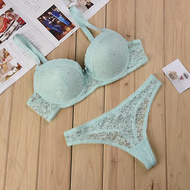 Thong Lace Bra Sexy Lingerie Bra Set Light Green - Shop at LoveMi