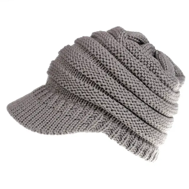 Women Ponytail Beanies Autumn Winter Hats Female Soft Knitting Caps Warm Ladies Skullies Light Grey - Shop at LoveMi