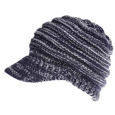 Women Ponytail Beanies Autumn Winter Hats Female Soft Knitting Caps Warm Ladies Skullies Navy White - Shop at LoveMi