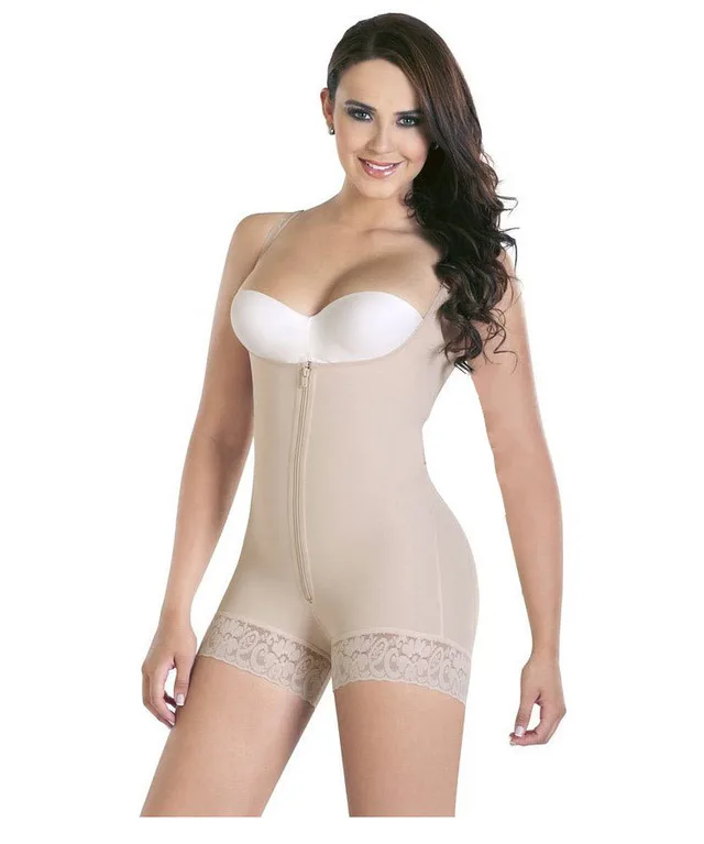 Shapewear Open Bust Mid Thigh Bodysuit Khaki - Shop at LoveMi