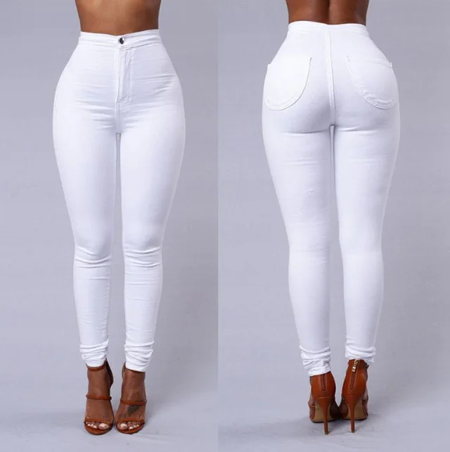 Ladies fashion slim casual stretch skinny jeans White - Shop at LoveMi