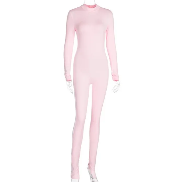 Casual fashion long sleeve zipper sports Jumpsuit Pink - Shop at LoveMi