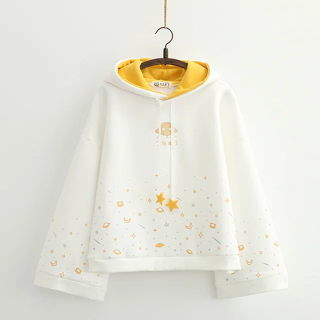 Fashion student loose flared sleeve cartoon long sleeve White - Shop at LoveMi