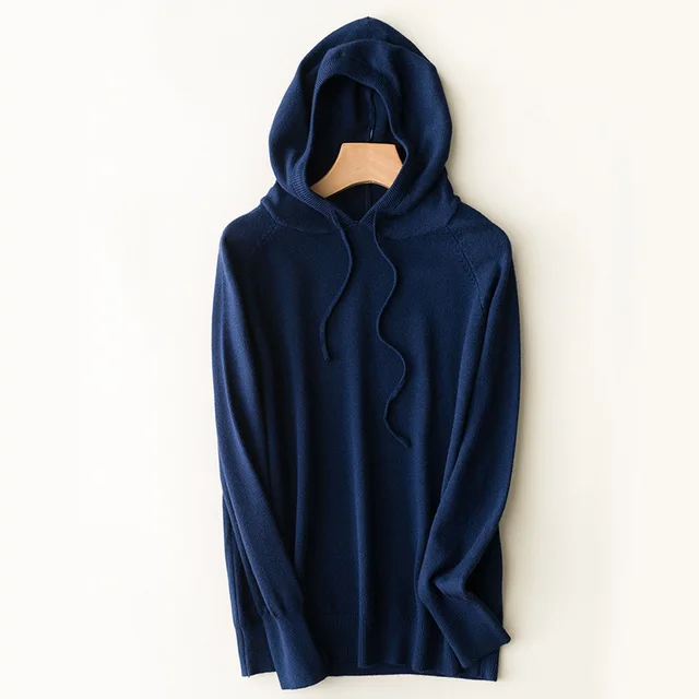 Spring and autumn hooded sweater women pullover Navy Blue - Shop at LoveMi