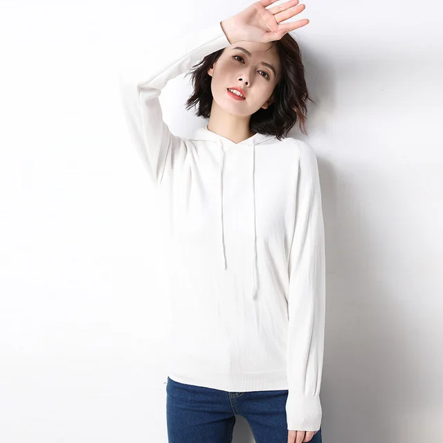 Spring and autumn hooded sweater women pullover White - Shop at LoveMi