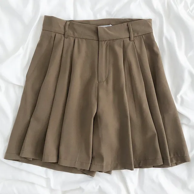 High waist pleated wide leg culottes Khaki - Shop at LoveMi