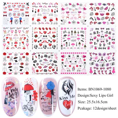 Fashion Ins Style Nail Applique Love Bear Red Lips Watermark Sticker Set As Shown - Shop at LoveMi