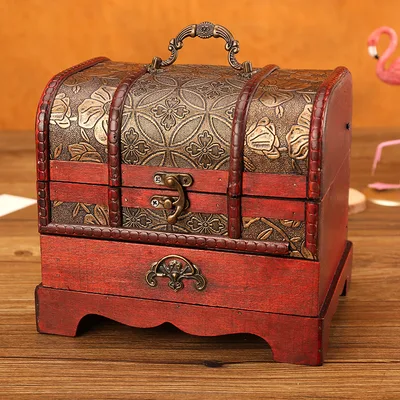 Jewelry Box Desktop Treasure Box Antique Wooden Storage Box Yellow - Shop at LoveMi