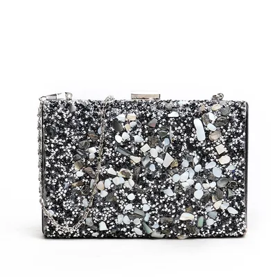 Single shoulder box bag with diamond Silver - Shop at LoveMi