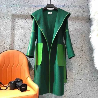 British style slim slimming belt contrast color fight leather coat women Green - Shop at LoveMi