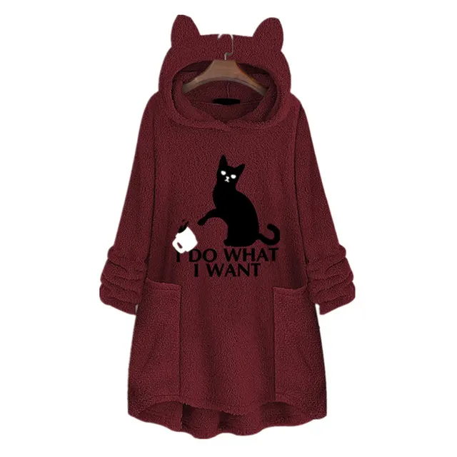 Cat hooded hoodie Wine Red - Shop at LoveMi