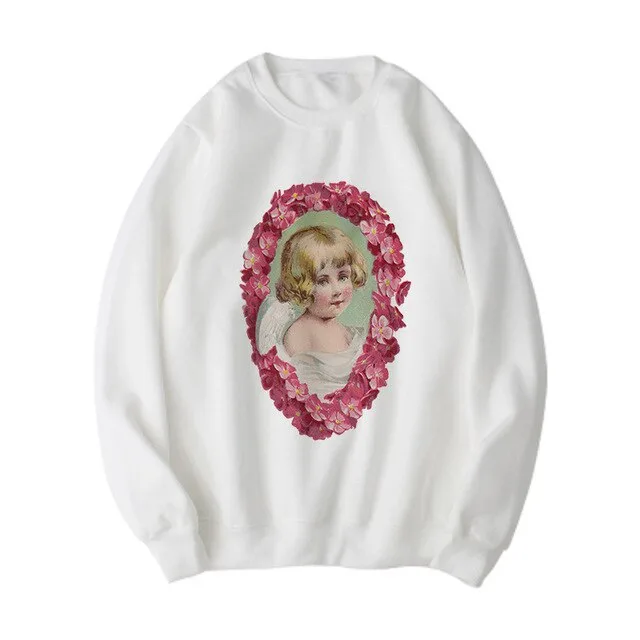 Ladies Fashion Victoria Angel Print Long Sleeve Sweatshirt 15 Style - Shop at LoveMi