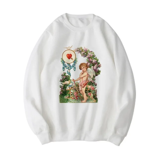 Ladies Fashion Victoria Angel Print Long Sleeve Sweatshirt 6Style - Shop at LoveMi