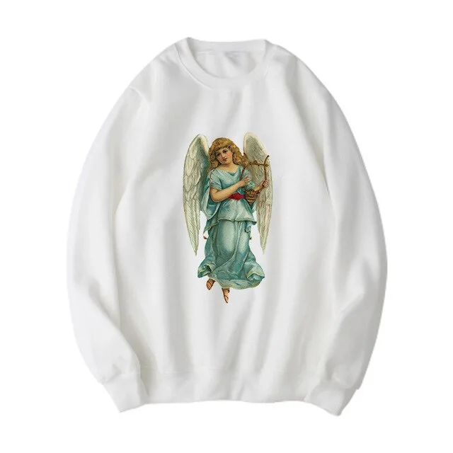 Ladies Fashion Victoria Angel Print Long Sleeve Sweatshirt 7 Style - Shop at LoveMi