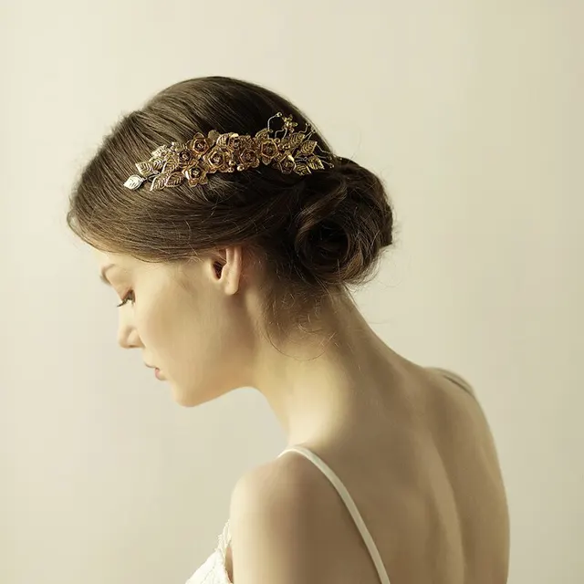 Brass Leaves And Flowers Handmade Pearl Crystal Bridal Hair Comb Gold - Shop at LoveMi