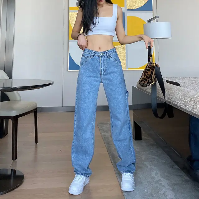 Women's casual high waist loose jeans Blue - Shop at LoveMi