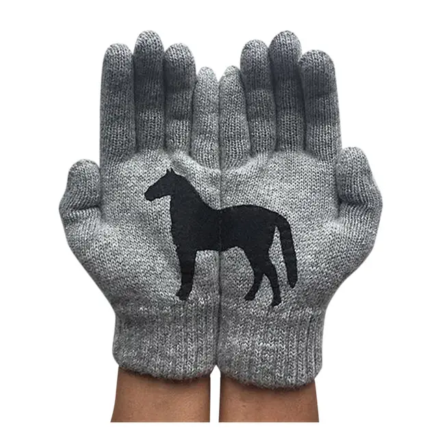 Dark horse print personality fun woolen gloves Grey - Shop at LoveMi
