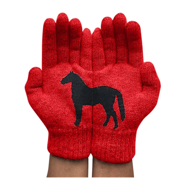 Dark horse print personality fun woolen gloves Red - Shop at LoveMi