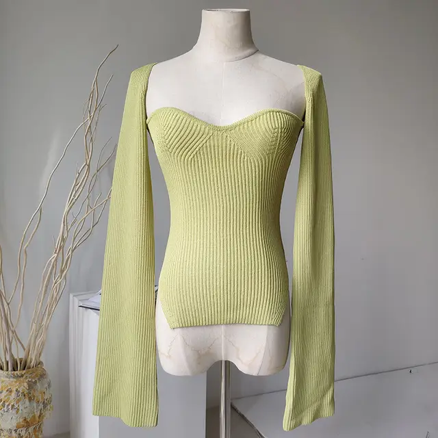 Palace Chest Support Type Slim Slimming Curve Hem Split Solid Color Sweater Sweater Yellow - Shop at LoveMi