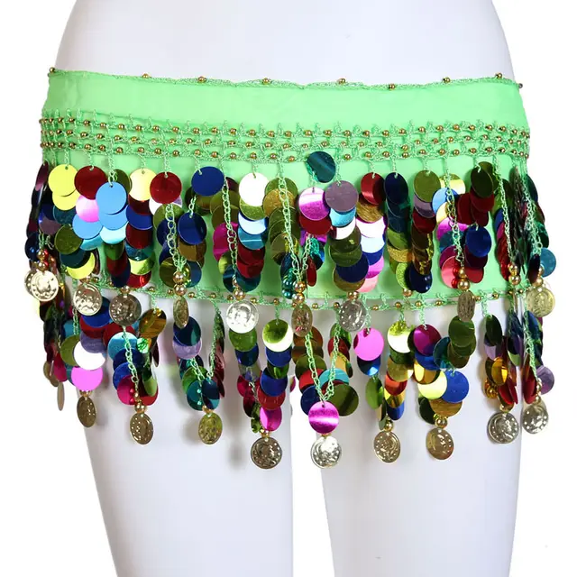 Belly Dancer Sequined Coin Belt Green - Shop at LoveMi
