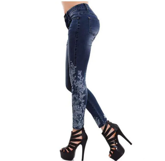 High waisted embroidered jeans Dark Blue - Shop at LoveMi
