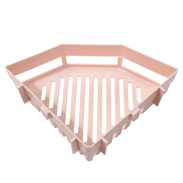 Traceless Plastic Bathroom Kitchen Corner Storage Cabinet Holder Shower Shelf Wall Basket Pink - Shop at LoveMi