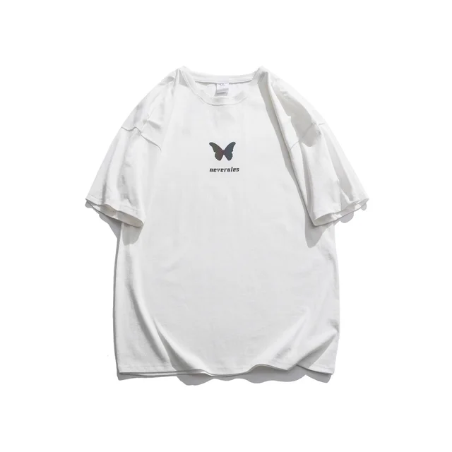 Reflective butterfly print short sleeve T shirt White - Shop at LoveMi
