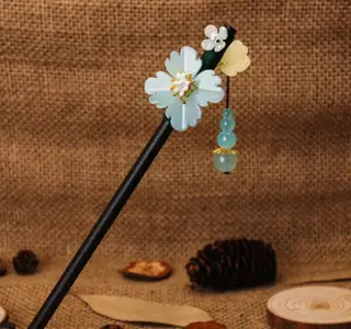 Hair pin with antique fringe - Twocolor Lotus