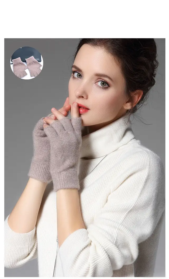 Wool half finger gloves Beige - Shop at LoveMi