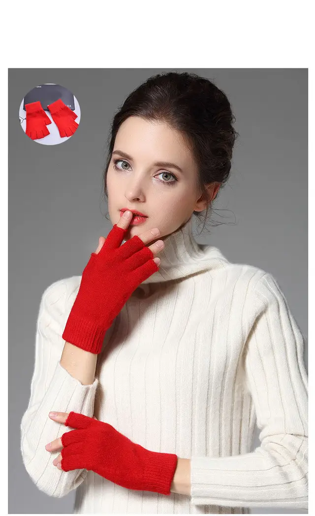 Wool half finger gloves Red - Shop at LoveMi