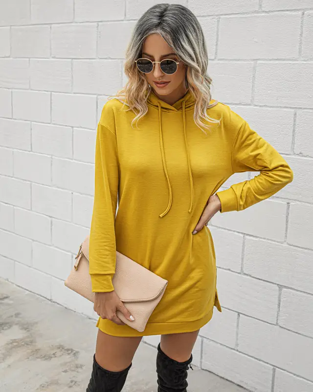 Ladies slim slimming hooded sweater dress Yellow - Shop at LoveMi