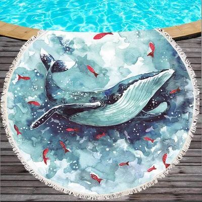 Marine Life Round Printed Beach Towel 010 180Cm - Shop at LoveMi