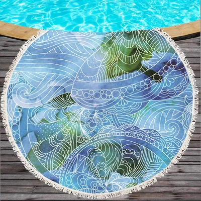 Marine Life Round Printed Beach Towel 03 180Cm - Shop at LoveMi