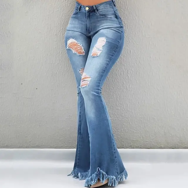 Slim fit denim flared pants Blue - Shop at LoveMi