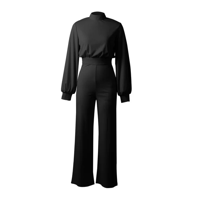 Solid color high neck halter jumpsuit Black - Shop at LoveMi