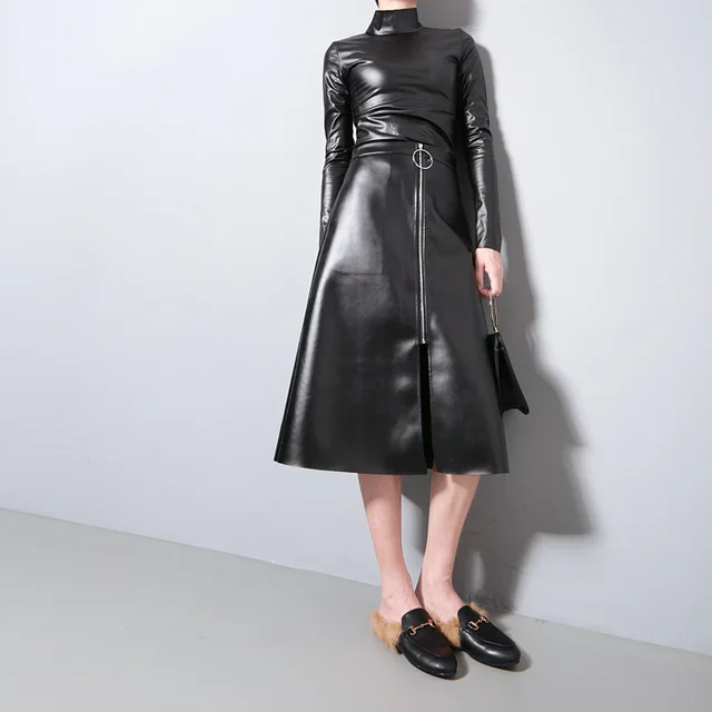 Women's high collar leather jacket Black - Shop at LoveMi