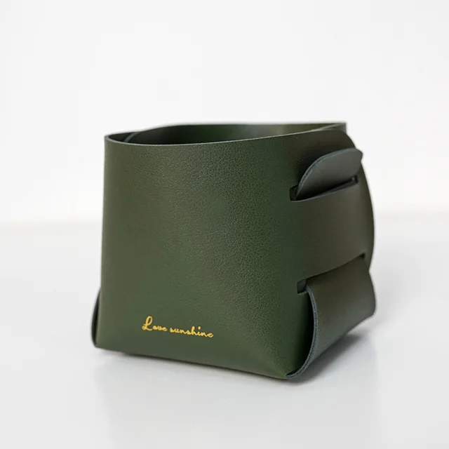 Leather Entrance Key Storage Box Desktop Cosmetic Remote Control Sundries Storage Basket Dark Green - Shop at LoveMi