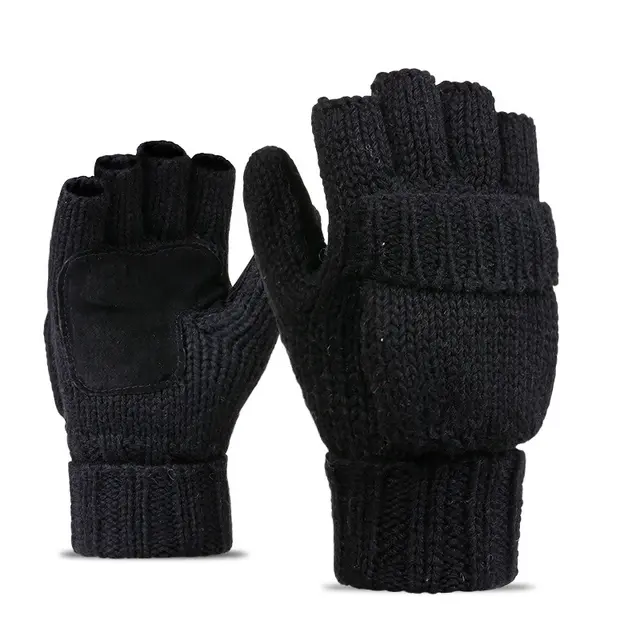 Wool and velvet thick leather warm outdoor gloves Black - Shop at LoveMi