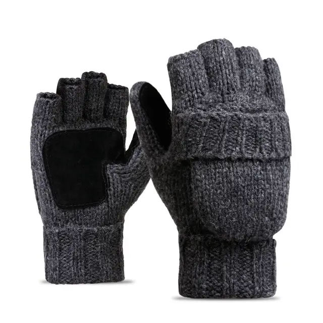 Wool and velvet thick leather warm outdoor gloves Grey - Shop at LoveMi