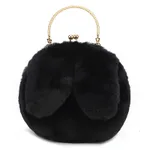 Fashion chain ear plush handbag - Black