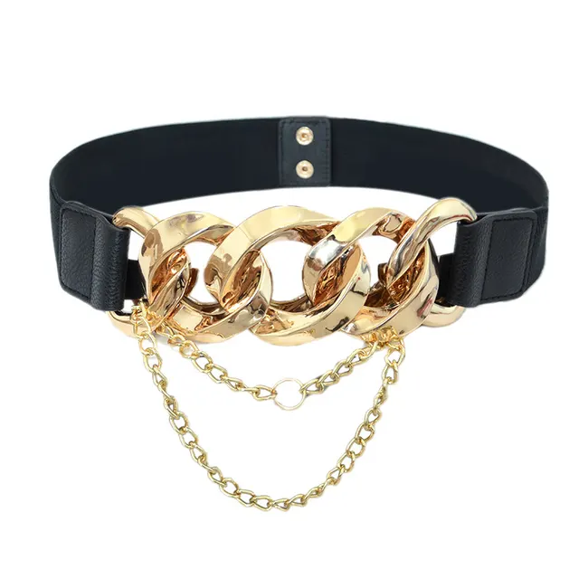 Fashionable Chain Tassel Embellishment With Wide Elastic Belt Black - Shop at LoveMi
